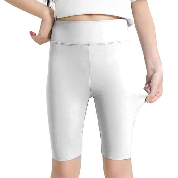 Kiijoy Girls Athletic Biker Shorts Leggings High Rise Workout Yoga Shorts, White, Sizes 10-12