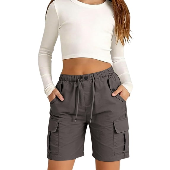 Kiijoy Girls Athletic Cargo Shorts Summer Casual Drawstring Shorts, Sizes 2-15