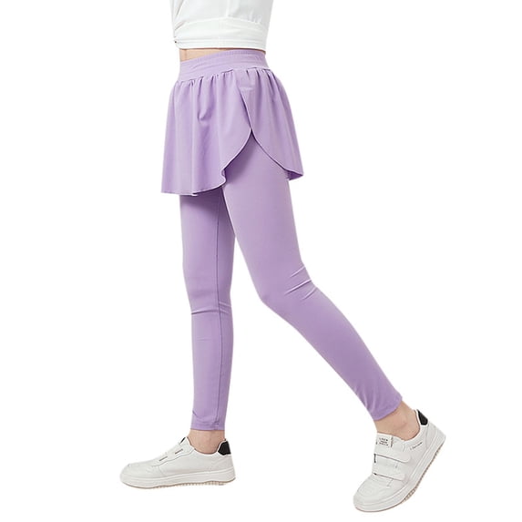 Kiijoy Girls Athletic Skirted Leggings High Rise Workout Dance Yoga Pants, Sizes 4-13