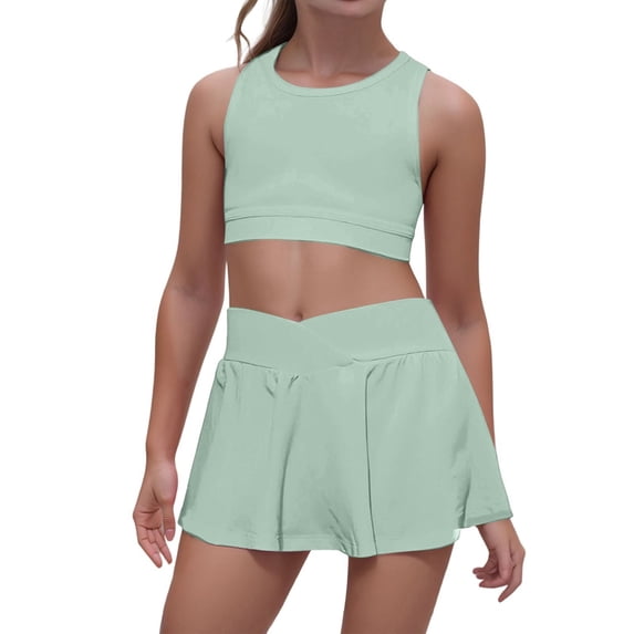 Kiijoy Girls Athletic Sleeveless Crop Top Skort Outfits Solid Tracksuit, M