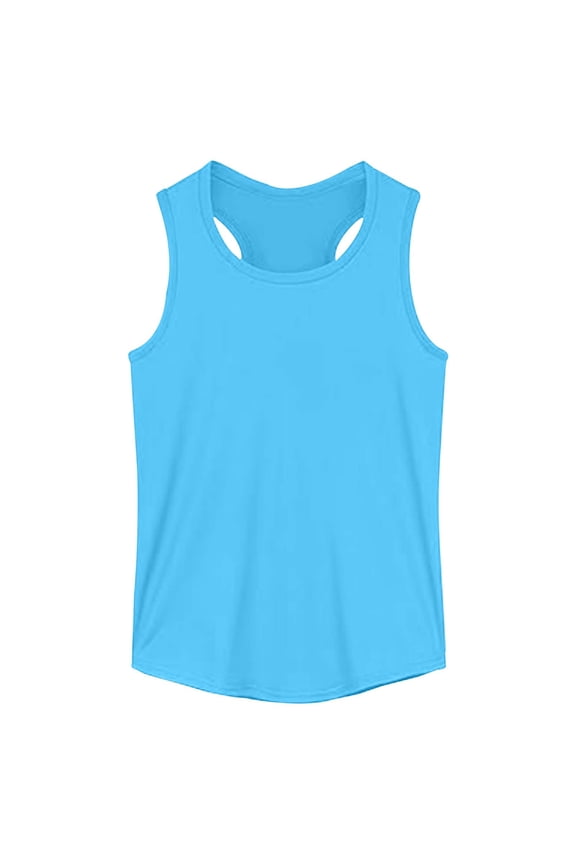 Girls Athletic Stretchy Tank Top Casual Breathable Solid Sleeveless Shirt, Sizes 1-14