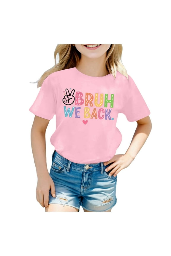 Girls Back To School T-Shirt Short Sleeve Crew Neck T Shirt Tee, Sizes 3-13