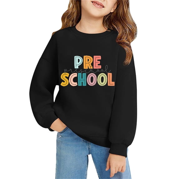 Kiijoy Girls Back to School Sweatshirt Casual Crewneck Pullover Top, Black, Sizes 12-13Y