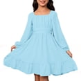 thumbnail image 1 of Kiijoy Girls Backless Long Sleeve Dress Solid Square Neck Ruffle Dress, Sizes 6-15, 1 of 5