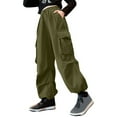 thumbnail image 1 of Kiijoy Girls Baggy Straight Cargo Pants High Rise Drawstring Sports Joggers, Sizes 3-14, 1 of 8