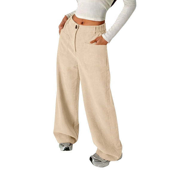 Kiijoy Girls Baggy Straight Pants Button Front Elastic Waist Pant with Pockets, Sizes 5-14
