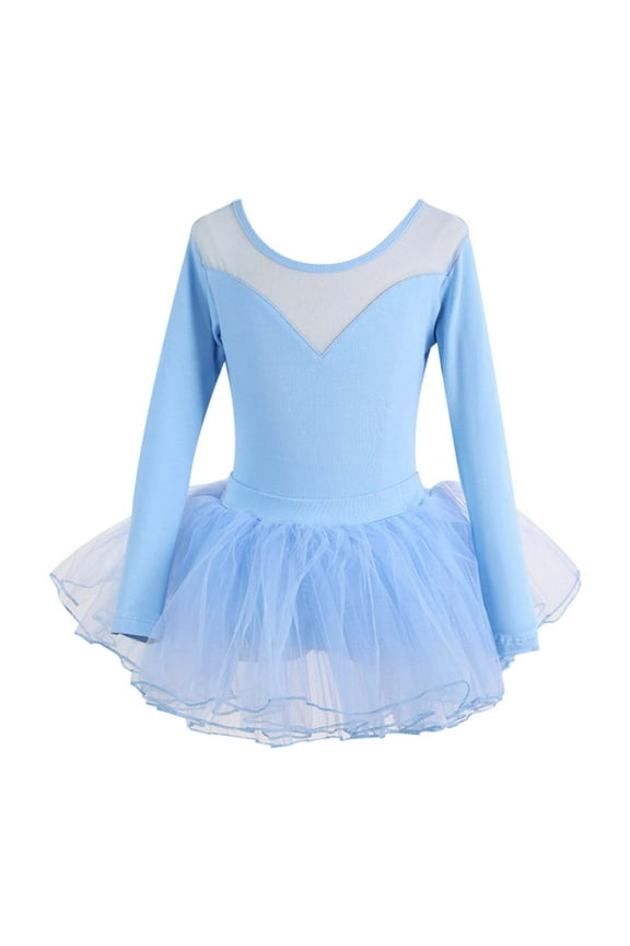 Girls Ballet Dance Dress Long Sleeve Stretchy Leotard Ballet Tutu Skirt, Sizes 1-15