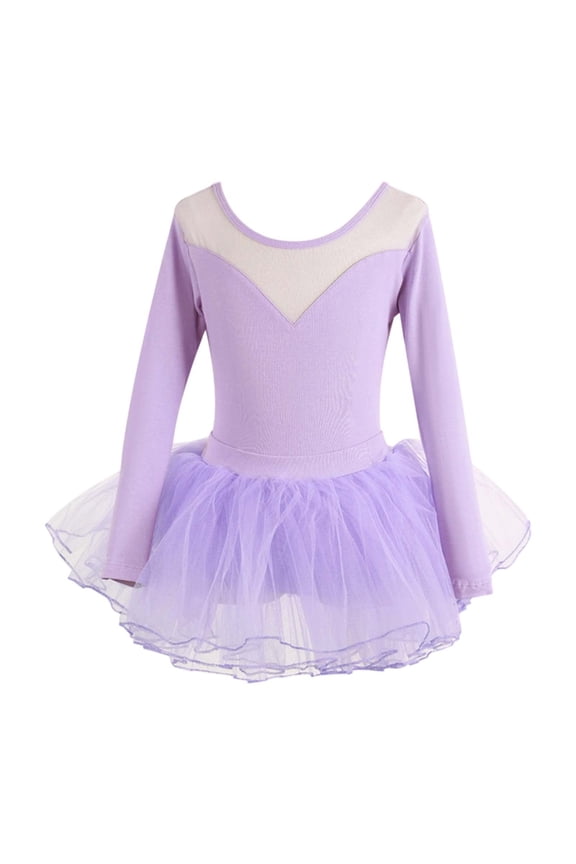 Girls Ballet Dance Dress Long Sleeve Stretchy Leotard Ballet Tutu Skirt, Sizes 1-15