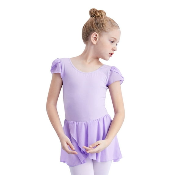 Kiijoy Girls Ballet Dance Dress Petal Sleeve Ballet Leotard Bodysuit Tutu Skirt, Sizes 2-11