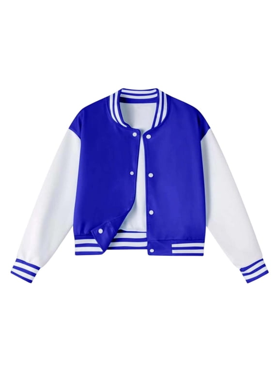 Girls Baseball Jacket Casual Sports Outerwear Varsity Jackets with Snap, Sizes 3-14
