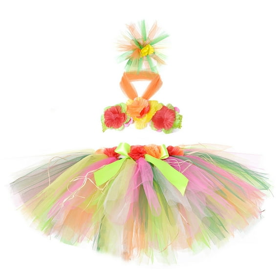 Kiijoy Girls Beach Party Tutu Skirt with Halter Camisole Summer Hawaii Outfits, Sizes 3-4