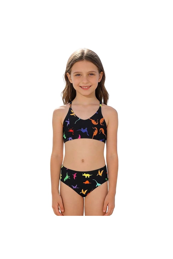 Girls Bikini Swimsuit Dinosaur Print Swimwear Bathing Suit, Sizes 7-12