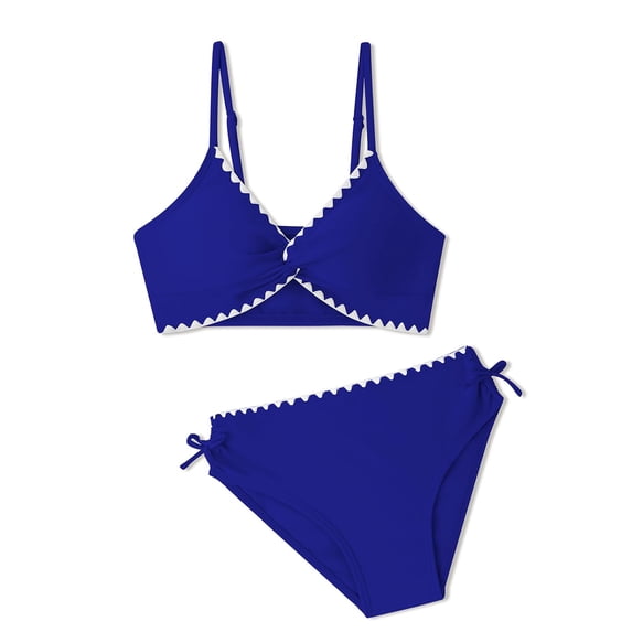 Kiijoy Girls Bikini Swimsuit V Neck Drawstring Bathing Suit Swimwear, 2-Piece, Sizes 7-16