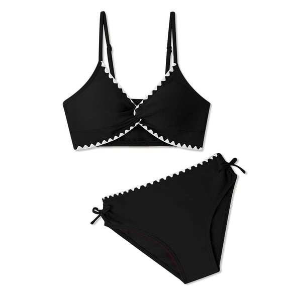 Kiijoy Girls Bikini Swimsuit V Neck Drawstring Bathing Suit Swimwear, 2-Piece, Sizes 7-16