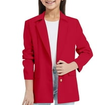 Kiijoy Girls Blazer Lapel Open Front Suit Jacket Formal Coat with Inner Pocket, Sizes 11-12