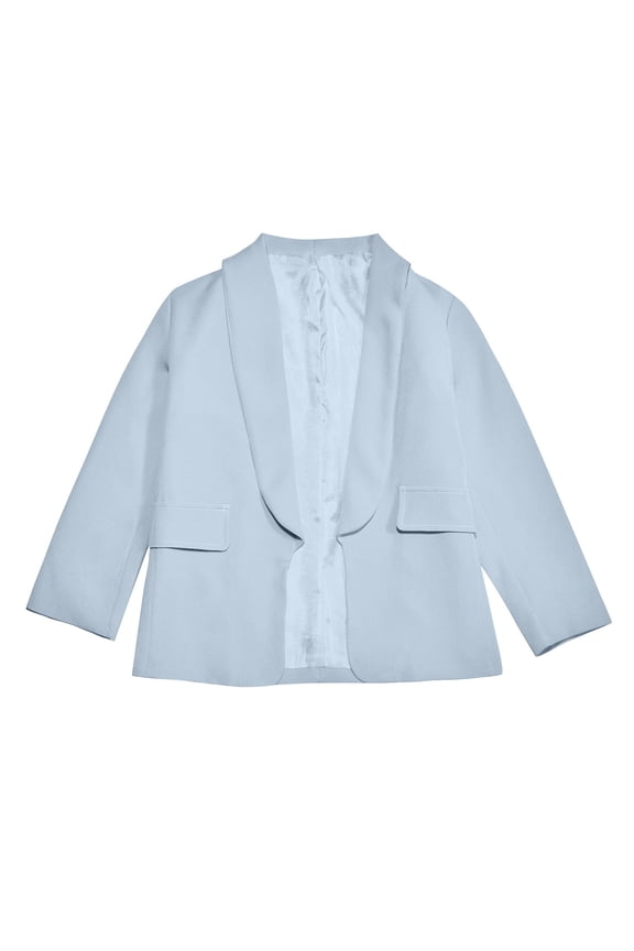 Girls Blazer Open Front Shawl Suit Jacket Solid Long Sleeve Formal Coat, Sizes 5-6