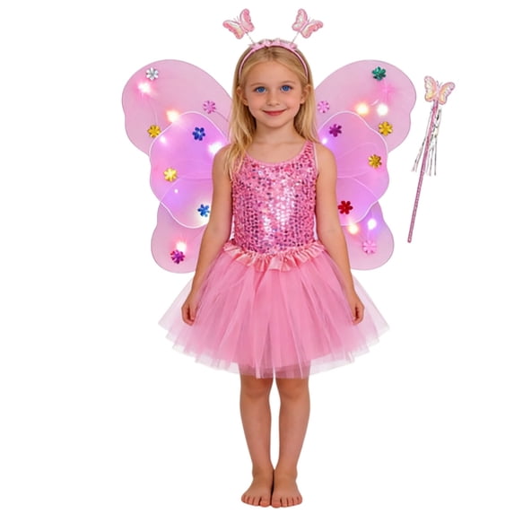 Kiijoy Girls Butterfly Fairy Outfits Dress-Up Tutu Skirt Wings Wand Headband Set