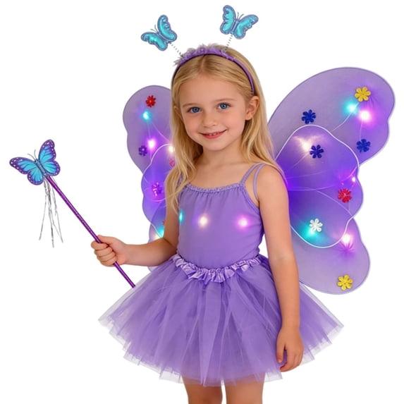 Kiijoy Girls Butterfly Fairy Outfits Dress-Up Tutu Skirt Wings Wand Headband Set