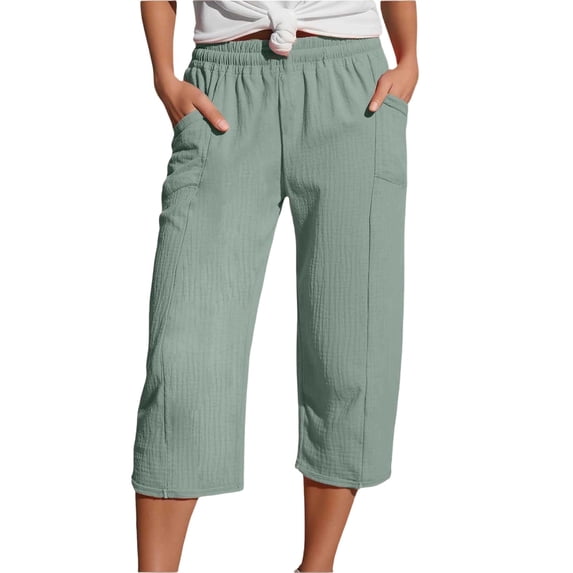 Kiijoy Girls Capri Pants Summer Lightweight Elastic Waist Capris with Pockets, Sizes 12-13