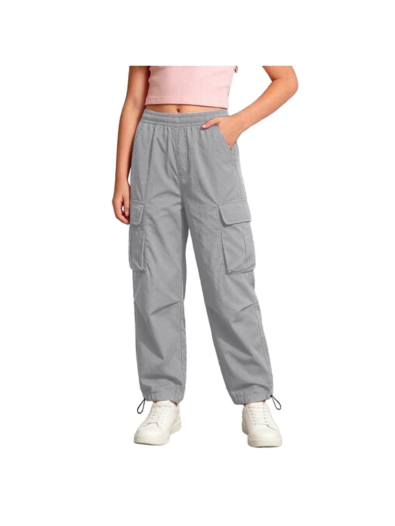 Girls Cargo Pants Outdoor Quick Dry Waterproof Hiking Pants, Grey, Sizes 4-16