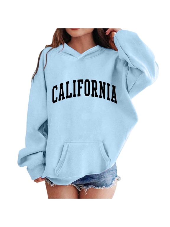 Girls Casual Active Hoodie California Print Pullover Sweathshirt, Sizes 2-13