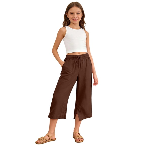 Kiijoy Girls Casual Capri Pants Solid Elastic Waist Comfort Fit Capris, Sizes 5-16