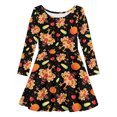 thumbnail image 1 of Kiijoy Girls Casual Long Sleeve Dress Kids Turkey Print A Line Midi Dress, Black, 1 of 6