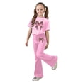thumbnail image 1 of Kiijoy Girls Casual Outfits Bow Short Sleeve T-Shirt Flared Pants Set, Sizes 7-13, 1 of 4