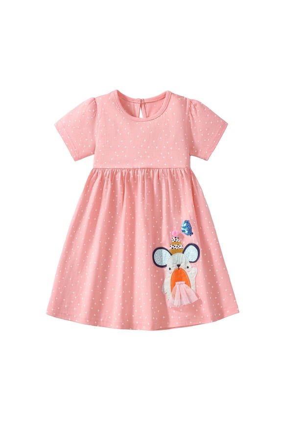 Girls Casual Short Sleeve Dress Cotton Crew Neck Dress for Kids, Sizes 1-7