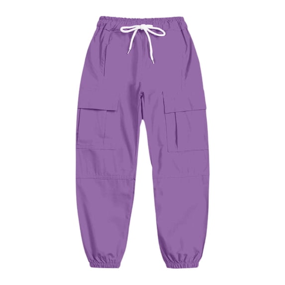 Kiijoy Girls Casual Sports Cargo Pants Elastic Waist Drawstring Jogger Pants, Sizes 3-4