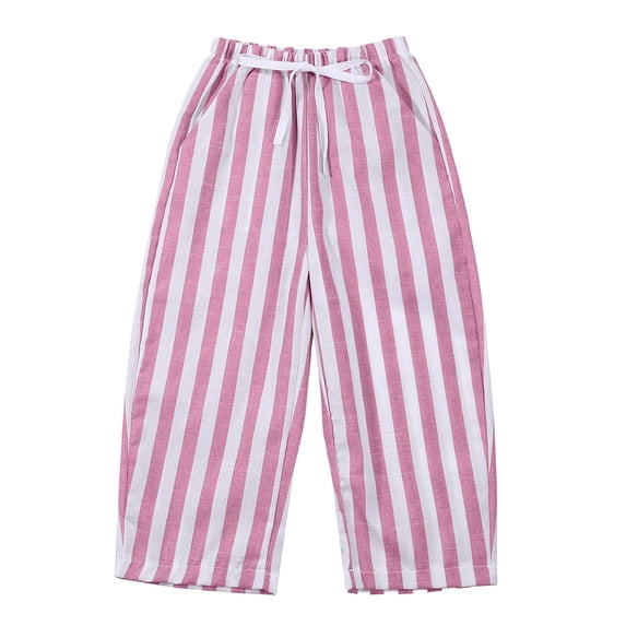 Kiijoy Girls Casual Striped Pants Kids Drawstring Loose Daily Pant with Pockets, Sizes 0-6