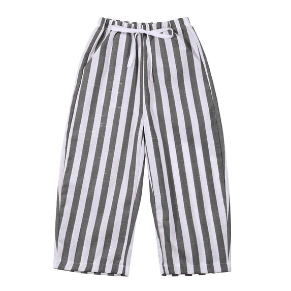Kiijoy Girls Casual Striped Pants Kids Drawstring Loose Daily Pant with Pockets, Sizes 0-6