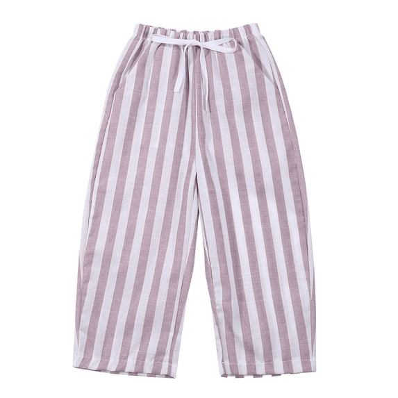 Kiijoy Girls Casual Striped Pants Kids Drawstring Loose Daily Pant with Pockets, Sizes 0-6