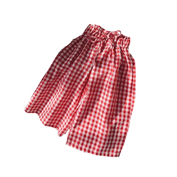 Kiijoy Girls Checkered Wide Leg Pants Gingham Plaid High Rise Baggy Pants, Red, Sizes 8-9