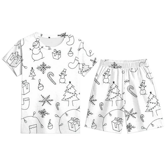 Kiijoy Girls Christmas Pajamas DIY Coloring Short Sleeve T-Shirt Shorts Set Sleepwear PJs