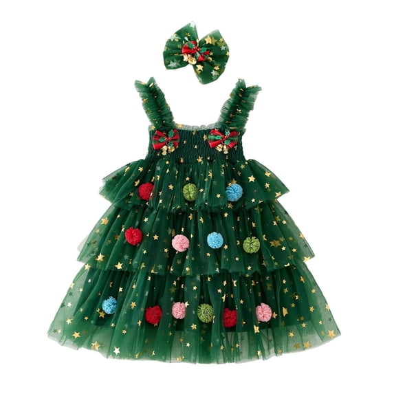 Kiijoy Girls Christmas Party Dresses Sleeveless Tulle Princess Dress, Green, Size 12M-6Y