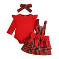 thumbnail image 1 of Kiijoy Girls Christmas Ribbed Romper Bow Plaid Dungaree Hairband 3Pcs Outfits, Sizes 9-12M, 1 of 8