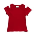 thumbnail image 1 of Kiijoy Girls Cold Shoulder Short Sleeve T Shirt Solid Crew Neck Ribbed Tee, Sizes 12M-5T, 1 of 4