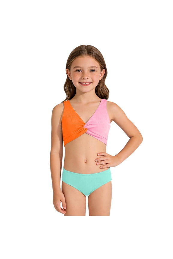 Girls Color Block Bikini Set 2 Piece Swimsuit Summer Beach Bathing Suit, Sizes 12-13