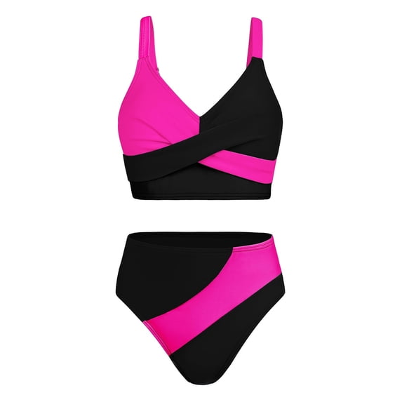 Kiijoy Girls Color Block Bikini Swimsuit Ruched Sport Swimwear Bathing Suit, Sizes 7-16