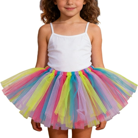 Kiijoy Girls Colorful Rainbow Tulle Skirt Kids Holiday Party Dance Tutu Skirt, Sizes One Size