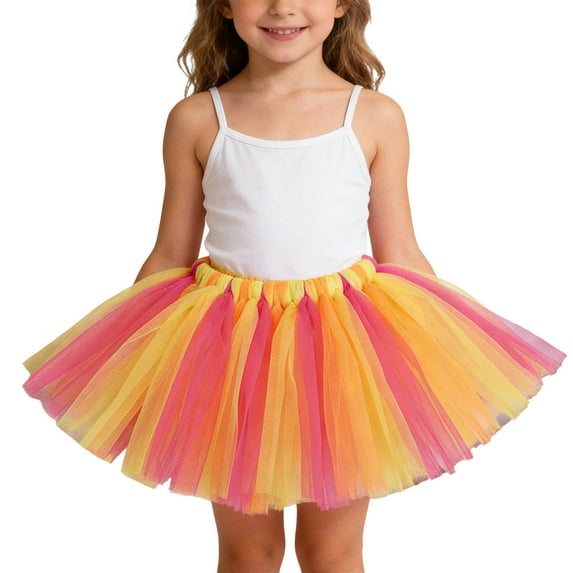 Kiijoy Girls Colorful Rainbow Tulle Skirt Kids Holiday Party Dance Tutu Skirt, Sizes One Size