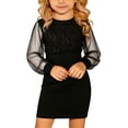 thumbnail image 1 of Kiijoy Girls Contrast Mesh Long Sleeve Dress Glitter Short Bodycon Dress, Sizes 7-8, 1 of 6