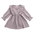 thumbnail image 1 of Kiijoy Girls Cotton Ruffle Long Sleeve Dress Casual Solid Skater Dresses, Purple, 1 of 5