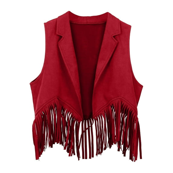 Kiijoy Girls Cowgirl Open Front Fringe Vest Cowboy Party Dress Up Tassel Waistcoat, Sizes 3-12