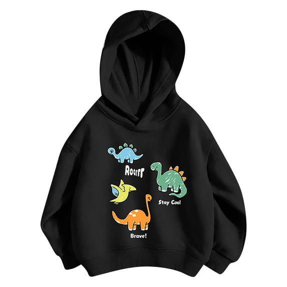 Kiijoy Girls Dinosaur Hoodie Cute Graphic Loose Pullover Sweatshirt, Black, Sizes 4-5T