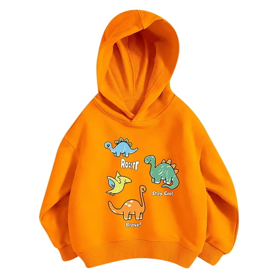 Kiijoy Girls Dinosaur Hoodie Cute Graphic Loose Pullover Sweatshirt, Orange, Sizes 5-6Y
