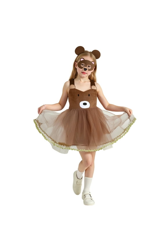 Girls Dress Cute Bear Animal Co_Stume Role Play Sleeveless Mesh Dress, Sizes 6-12 Months