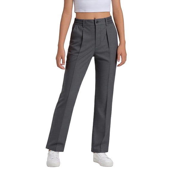 Kiijoy Girls Dress Pants Formal Flat Front Pants Elastic Waist Uniform Trousers, Sizes 13-14