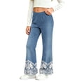thumbnail image 1 of Kiijoy Girls Elastic Waist Denim Pants Casual Floral Print Cute Pants, Sizes 2-12, 1 of 8